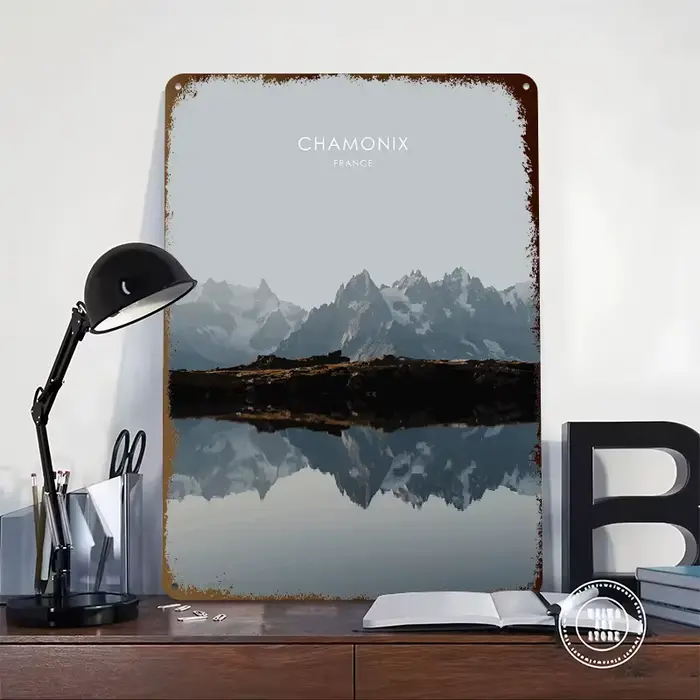 Plaque Métallique Vintage Personnalisée avec Impression 3D Texture Art Voyage Chamonix France pour Décoration Murale