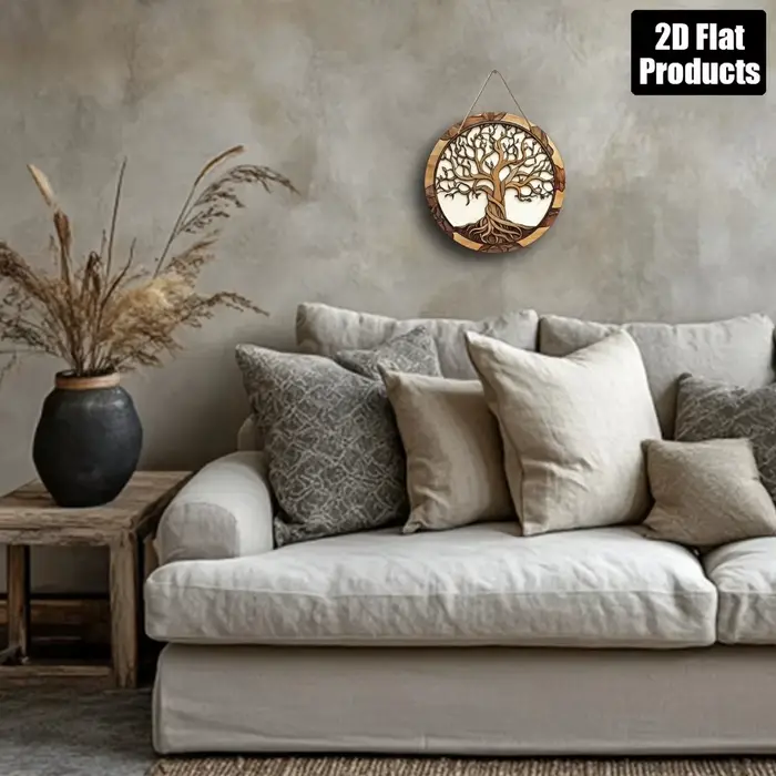 Décoration murale rustique en bois Arbre de Vie - Décor rond de 5