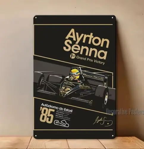 Affiche métallique de la course Ayrton Senna Estoril 1985 - Plaque de collection - Taille : 20x30cm 
