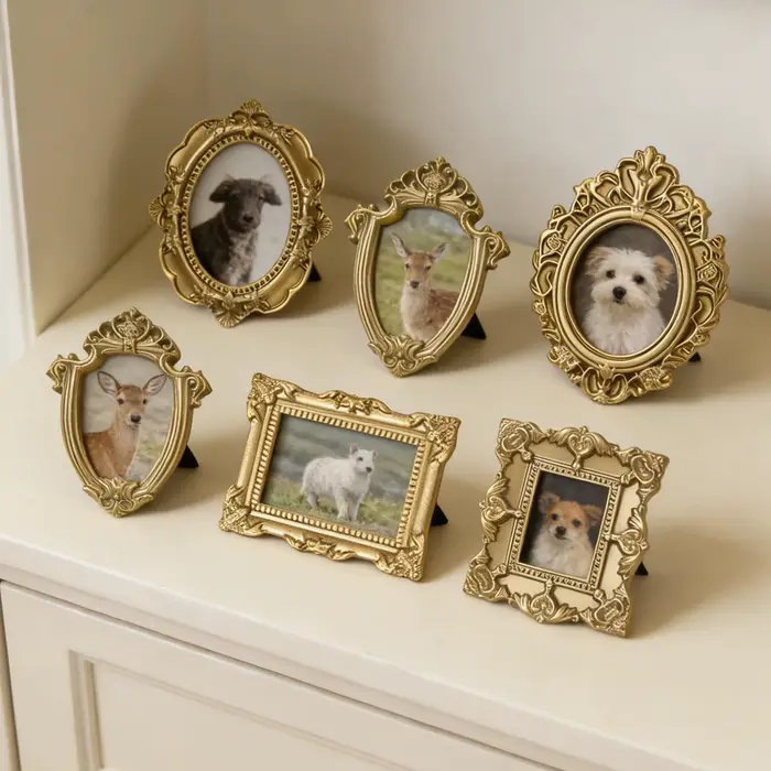 Lot de 5 mini cadres photo décoratifs, petits cadres en résine dorée, accessoires de maison miniature, accessoires photo, cadre vintage charmant
