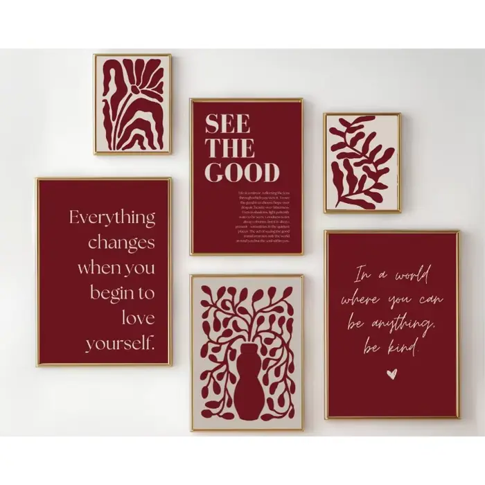 Affiche d'automne de galerie rouge bordeaux
