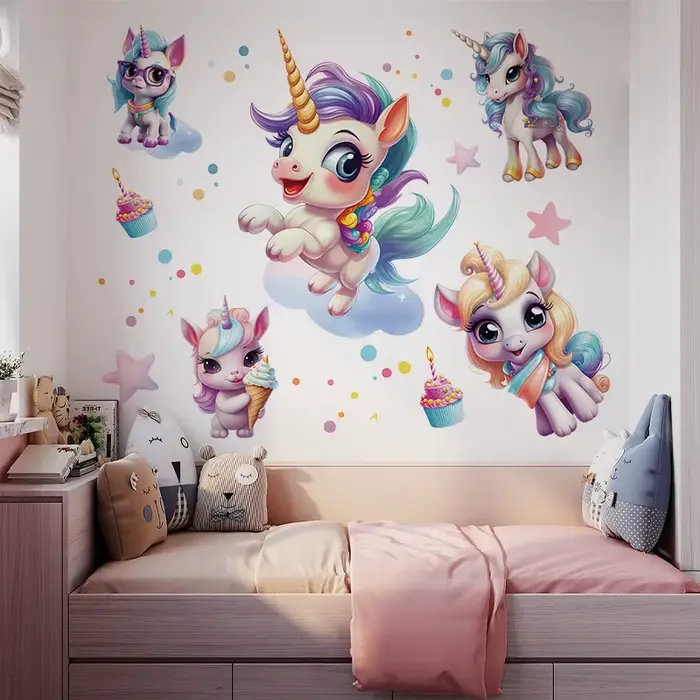 Autocollant mural licorne en vinyle pour enfant
