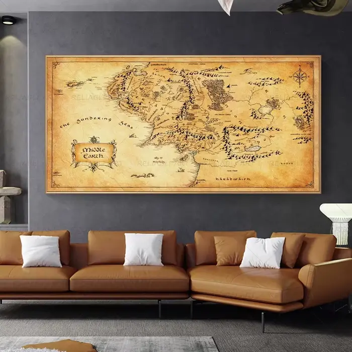 Peinture sur toile vintage de la Terre du Milieu