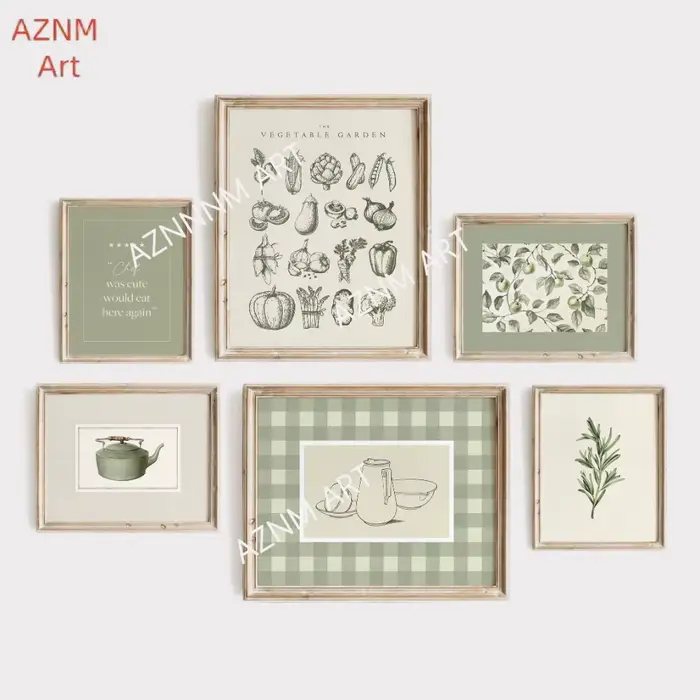 Art mural de cuisine, vert sauge