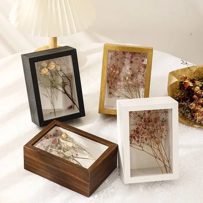 Cadre Photo 3D en bois, porte-échantillon de fleurs séchées, fait à la main, affichage du travail ma