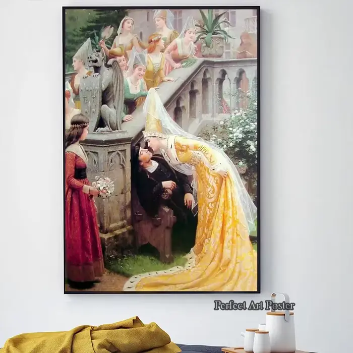 Peinture sur toile vintage sur le thème du chevalier médiéval Accolade