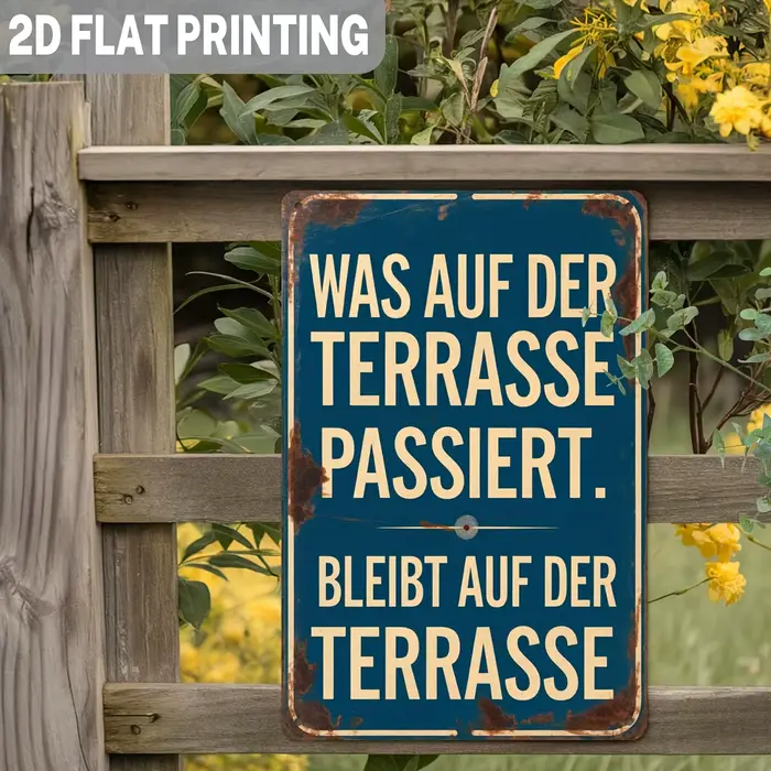 Décoration murale en métal vintage avec citation amusante en allemand pour patio - Art mural extérieur rétro « Ce qui