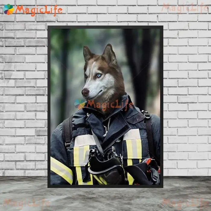 Affiches murales avec visage de chien, Portrait de pompier drôle, images murales pour salon, affiche