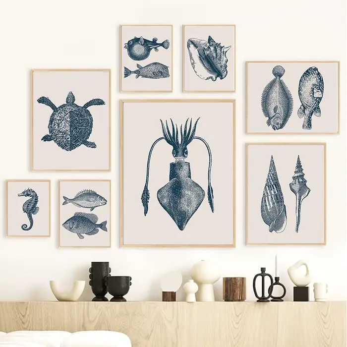 Hippocampe poulpe méduse crabe Vintage vie Marine mur Art impression toile peinture affiches pour salon moderne décor à la maison