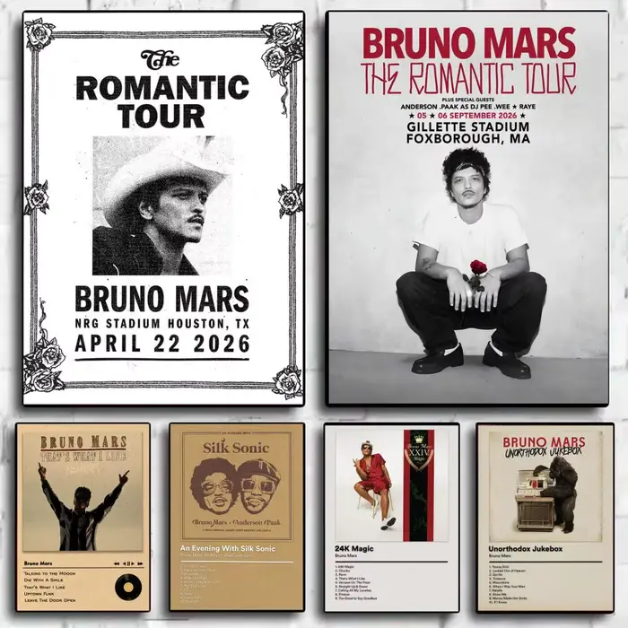 Affiche de rappeur B-Bruno Mars, impressions d'art mural minimalistes modernes pour chambre à coucher, salon, décoration esthétique contemporaine, cadeau