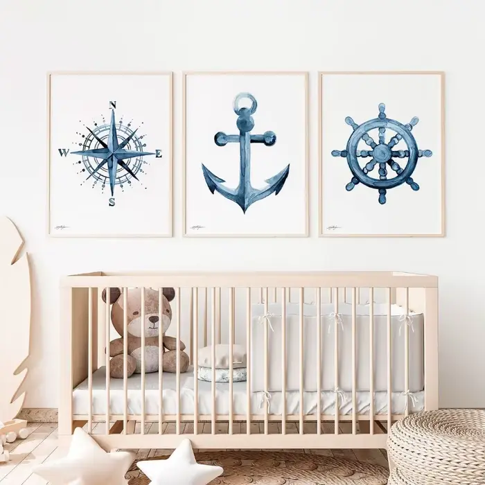 Affiches nautiques côtières aquarelle bleue