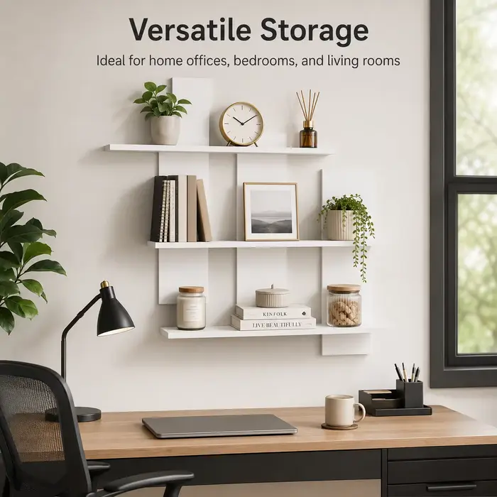 Étagère murale flottante abstraite moderne, étagère de présentation asymétrique blanche à trois niveaux, étagère décorative murale