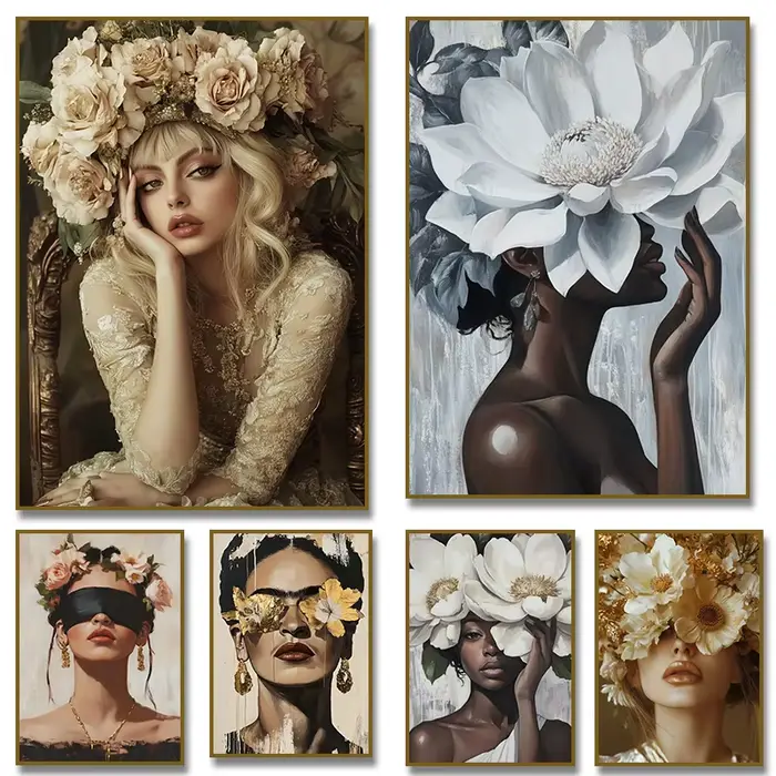 Affiche de femme victorienne avec couronne de fleurs