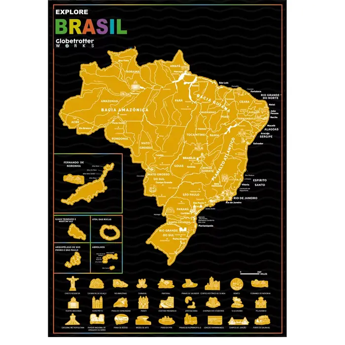 Explorez la carte à gratter du brésil pour cadeau de voyage, décoration de la maison, peinture mural