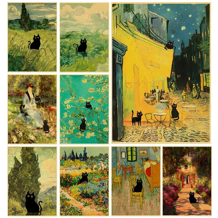 Affiche numérique de chats mignons en papier kraft