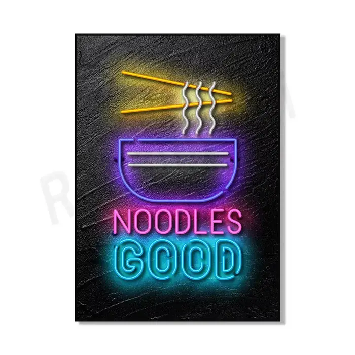 Affiche imprimée effet néon, nourriture, nouilles, sushi, pizza, bière, café, boisson saine, décorat