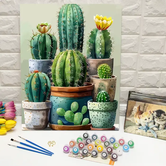 Bricolage peint à la main toile peinture Cactus numérique