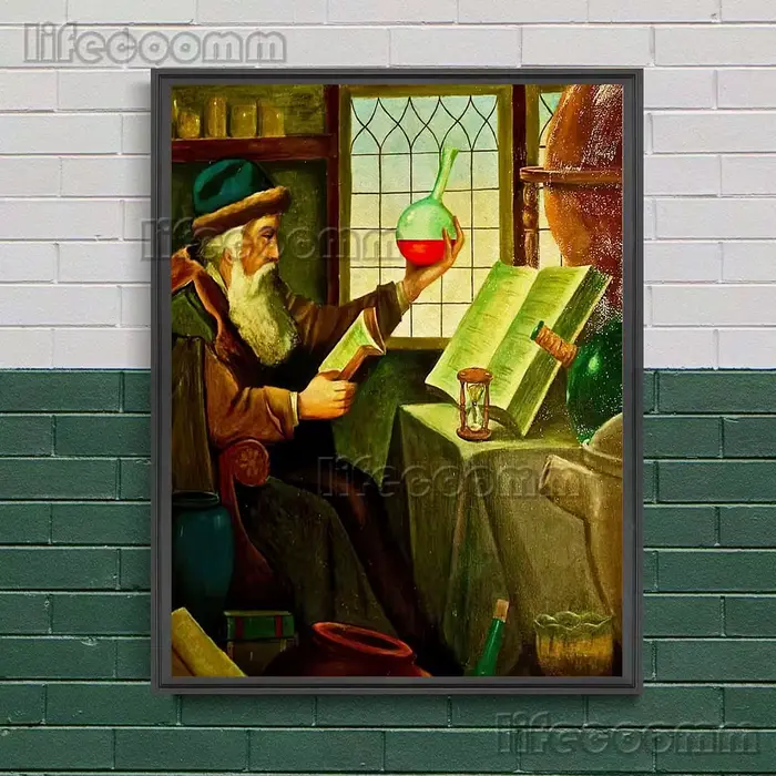 Affiche de Portrait d'alchimiste médiéval, impression de l'atelier de l'alchimiste mystique, peintur