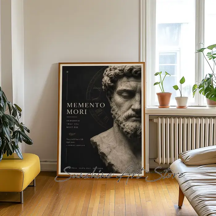 Affiche Murale Esthétique Romaine Antique « Memento Mori » – Art Stoïcien, Peinture sur Toile Inspirée par Marcus Aurelius, Décoration Murale Philosophique