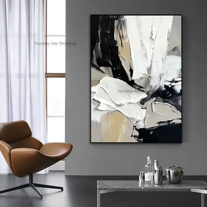 Noir blanc Beige abstrait Simple mur Art décor pour chambre Hall dessiné à la main or