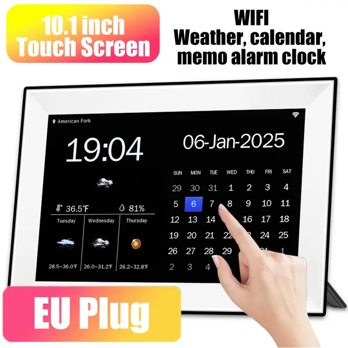 Réveil à calendrier numérique : tableau des tâches du calendrier de 10,1 pouces, écran tactile intel