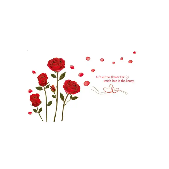 Autocollant mural romantique rose rouge pour chambre à coucher