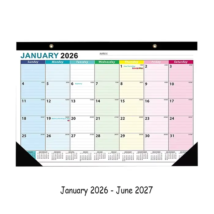 Nouveau calendrier mural 2026 18 mois 2026-2027 quotidien hebdomadaire mensuel Agenda planificateur 