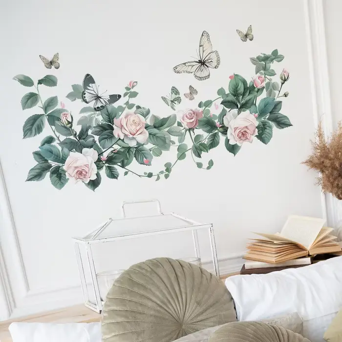 Autocollant mural de plantes vertes et de fleurs