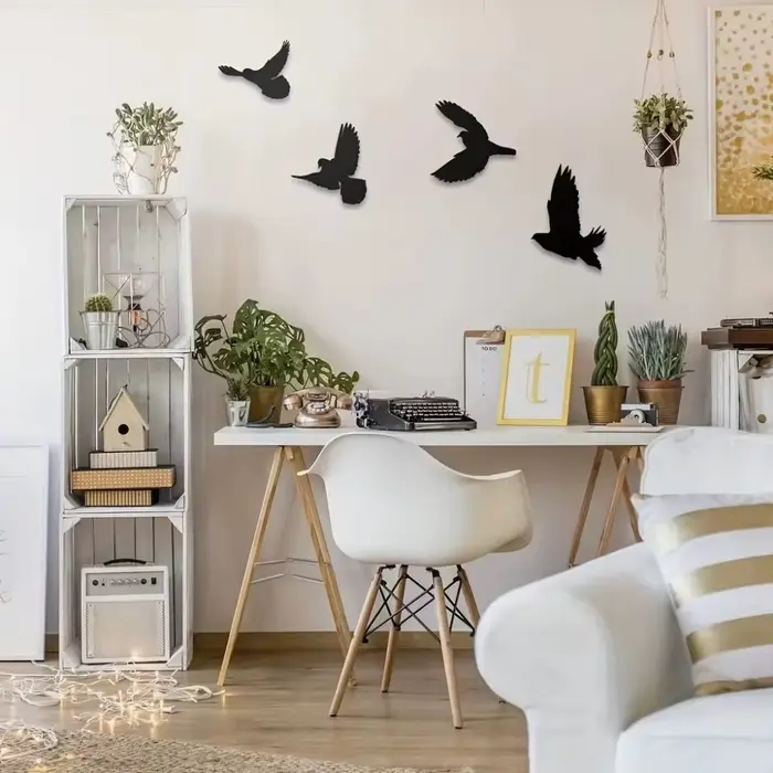 Ensemble de décoration murale en métal d'oiseaux noirs