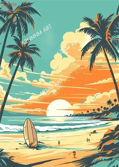 Affiches rétro Vintage Nature Bus sur la plage