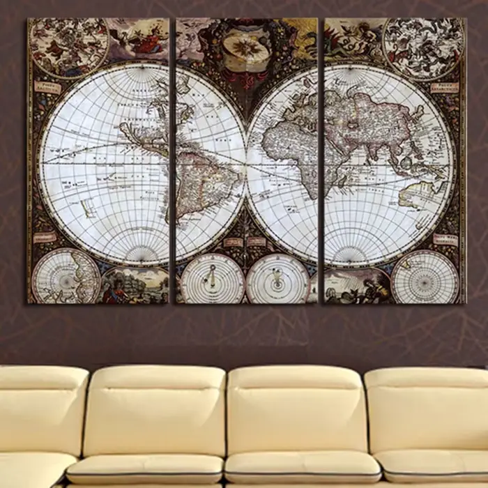 Peinture à l'huile sur toile de la carte du monde des routes des Prairies, belle impression, décorat