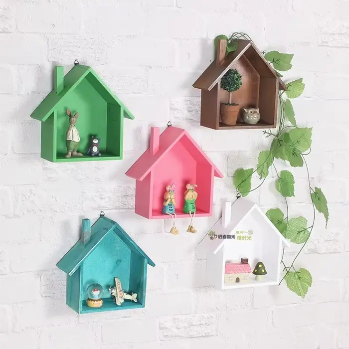 Étagères murales créatives en bois rétro colorées en forme de maison pour chambre d'enfant