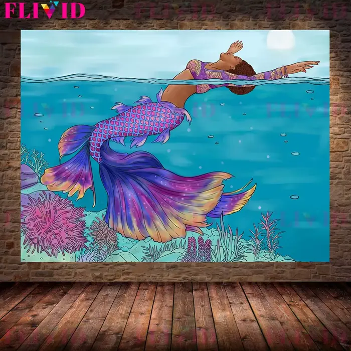 Affiche murale de sirène de fille noire