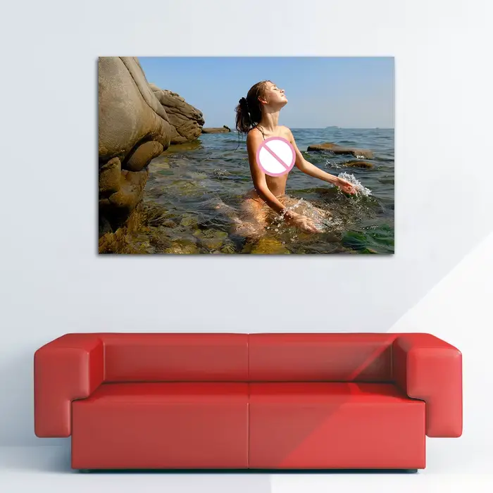 Une fille joue dans l'eau, photo murale, peinture sur toile, affiches et impressions pour décoration de chambre, articles de décoration pour la maison, illustration