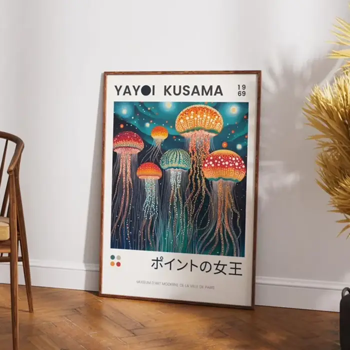 Affiche sur toile Yayoi Kusama, art des méduses, inspiration Kusama, art mural abstrait, impression 