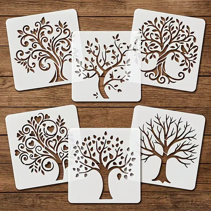 Lot de 6 pochoirs Arbre de Vie réutilisables pour la peinture, idéal pour les loisirs créatifs, la t