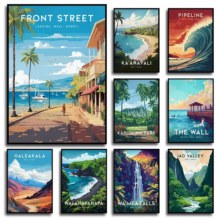 Affiche de paysage naturel Vintage Hawaii Lahaina