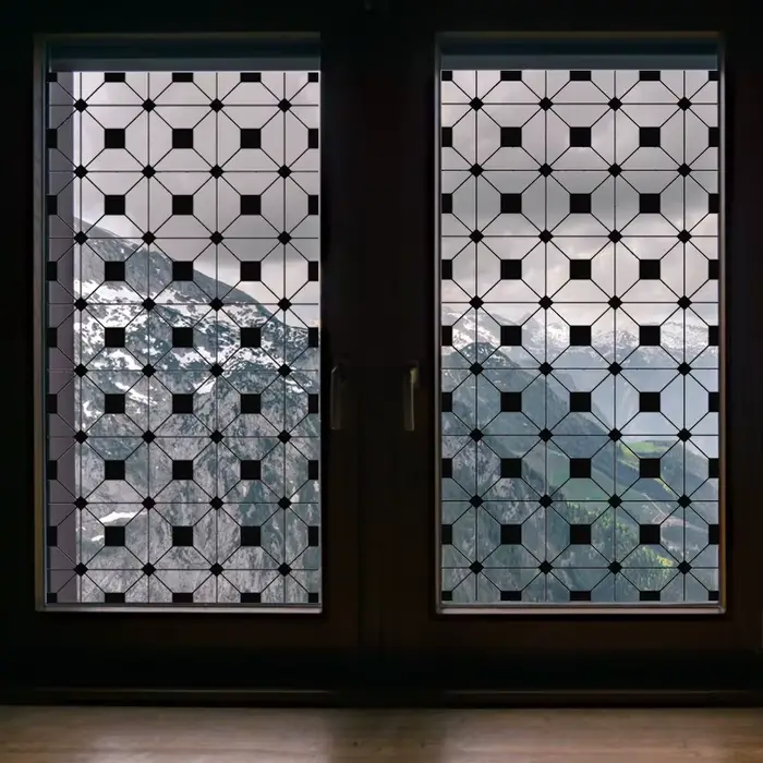 Film de Vitrail Transparent, Autocollant en Verre, Style Fer, Ligne Noire, Porte de Bureau, Anticollision, Décoration de Maison