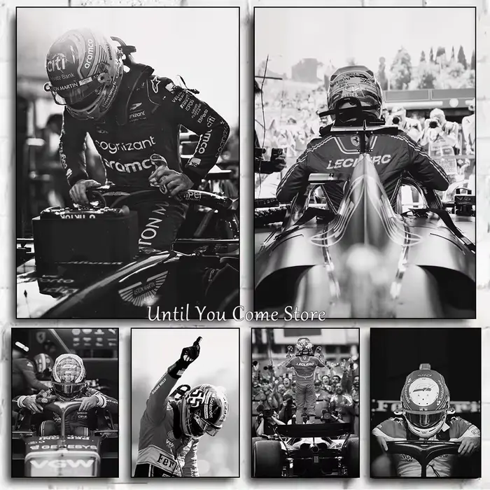 Affiche imprimée en noir et blanc de la série F1 Racing Driver, images sur toile pour la maison, décor mural moderne, peinture sans cadre