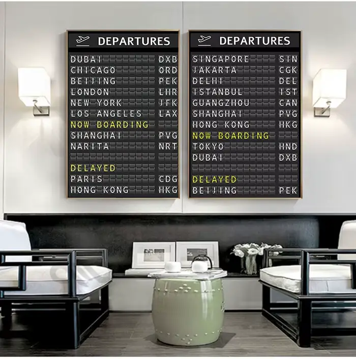 Affiches et imprimés de tableau de destin de carte d'airport