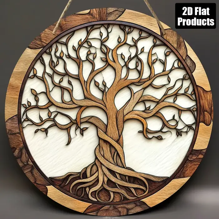 Décoration murale rustique en bois Arbre de Vie - Décor rond de 5