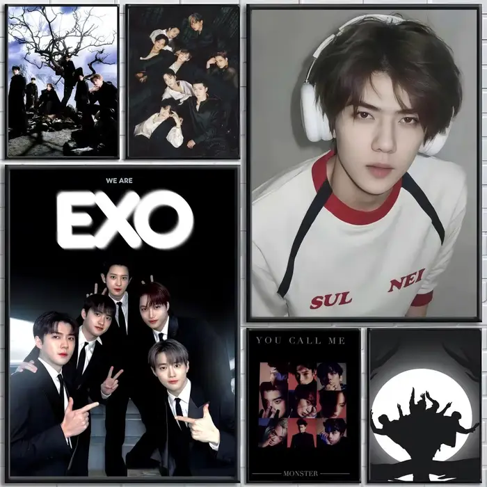 Affiche artistique autocollante du groupe de garçons EXO