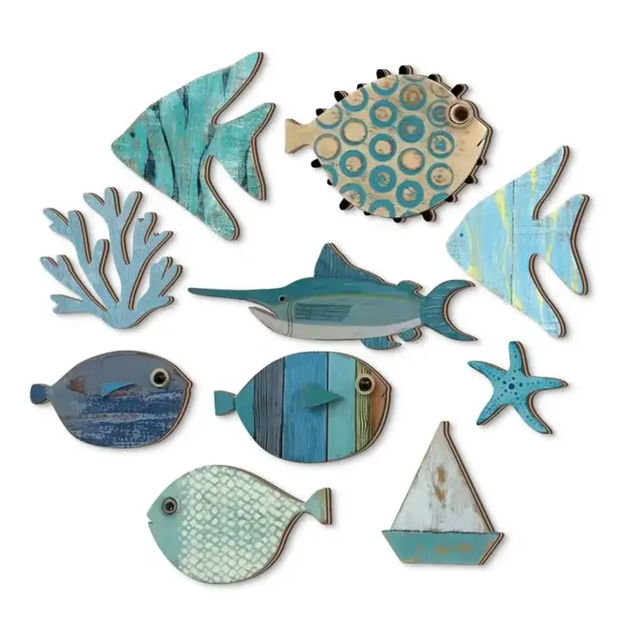 Décoration murale de poisson en bois suspendue