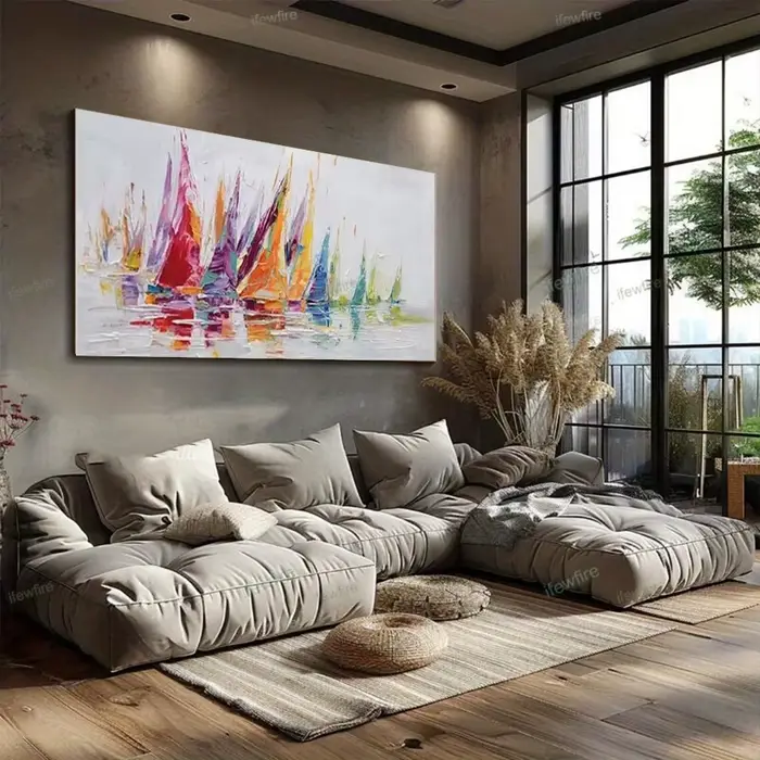 1 toile sans cadre, peinture abstraite de voiliers sur toile
