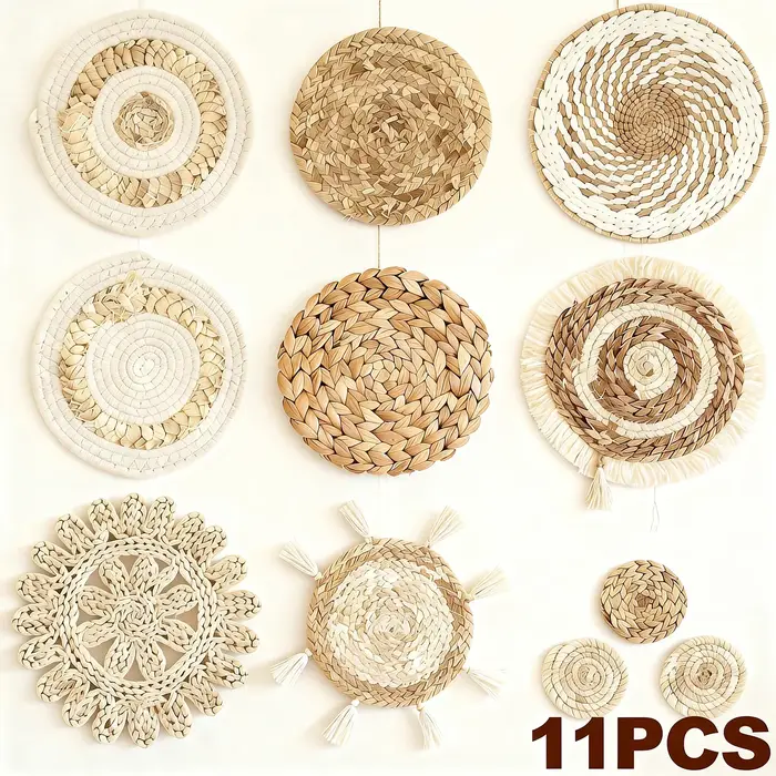 Lot de 11 paniers muraux tressés décoratifs en rotin et osier
