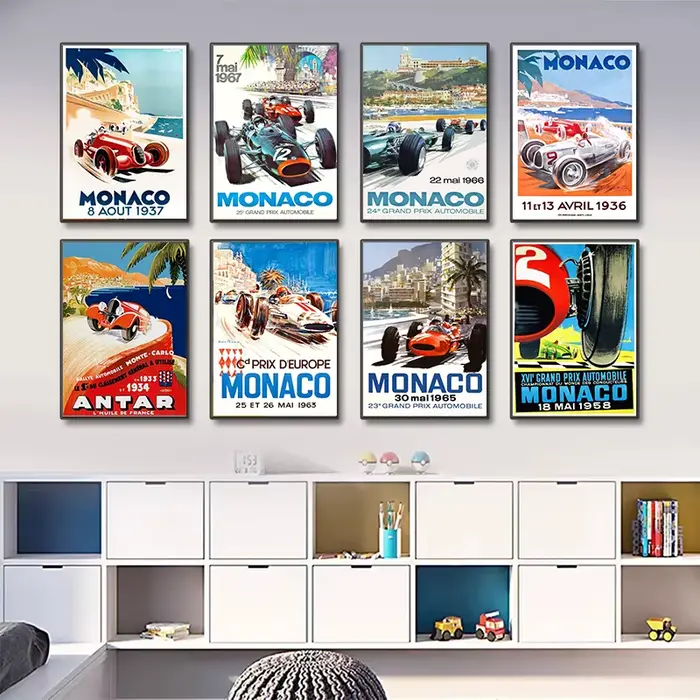 Affiche et impressions de course de voitures vintage Monaco