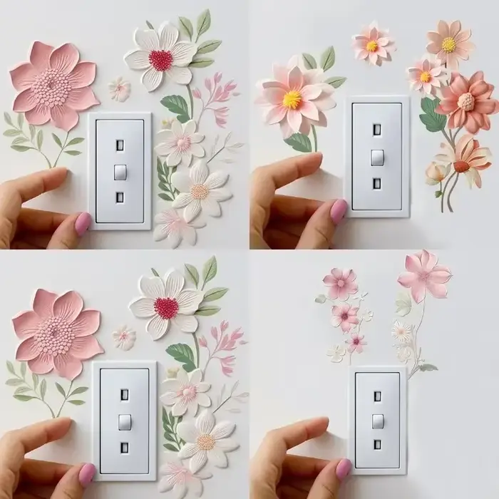 Autocollant étanche pour chambre à coucher fleurs interrupteur autocollants PVC auto-adhésif amovible salle de bain décoration de la maison décalcomanies rsi