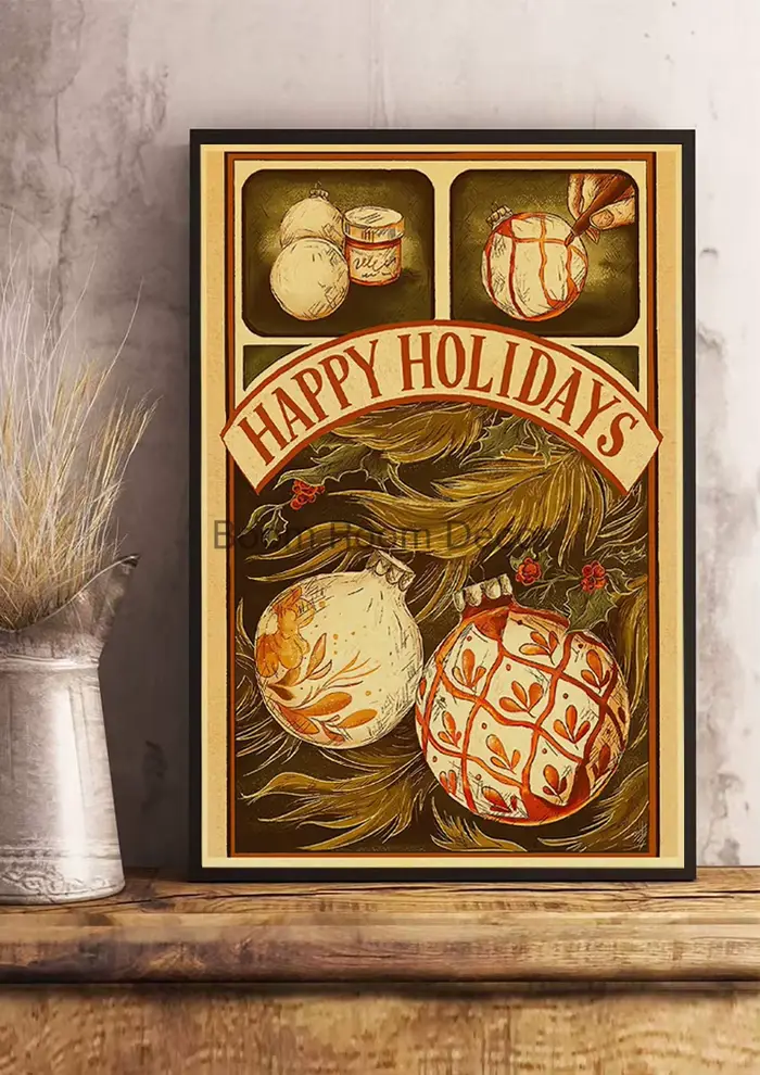 Affiches rétro de dessert de cacao de Noël, art vivant vintage, image de toile, cadeaux de décoration de bureau, peinture de décoration à la maison, 73