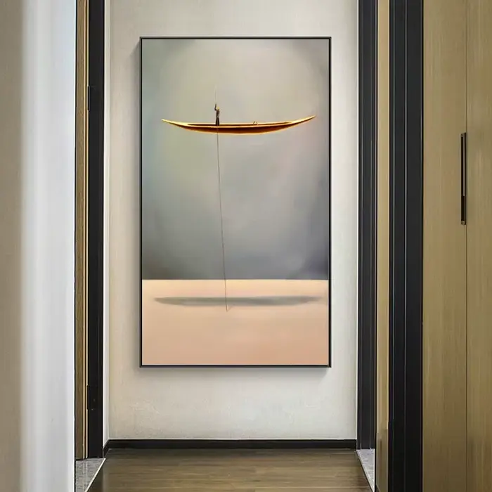 Peinture sur toile abstraite de bateau doré