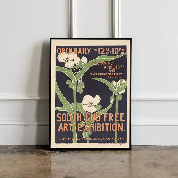 Affiche Art Nouveau, affiche d'exposition Vinage, exposition d'art gratuite South End, impression d'